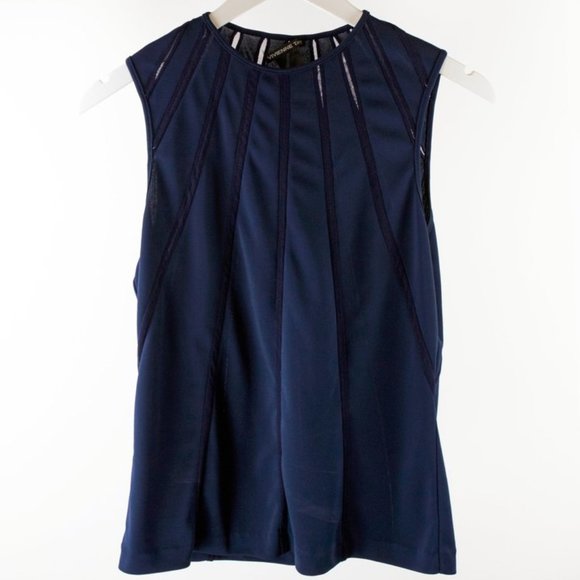 Vivienne Tam Vintage FW/98 Runway Navy Mesh-Stripe Sleeveless Top - Picture 2 of 6